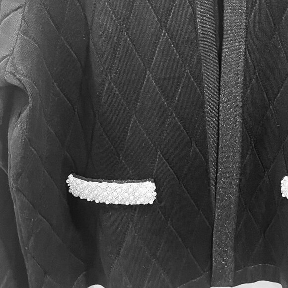 RIO & RIAN NY Black Pearl Trim Quilted Cardigan Sweater Jacket Open Front (XL) - Picture 6 of 13